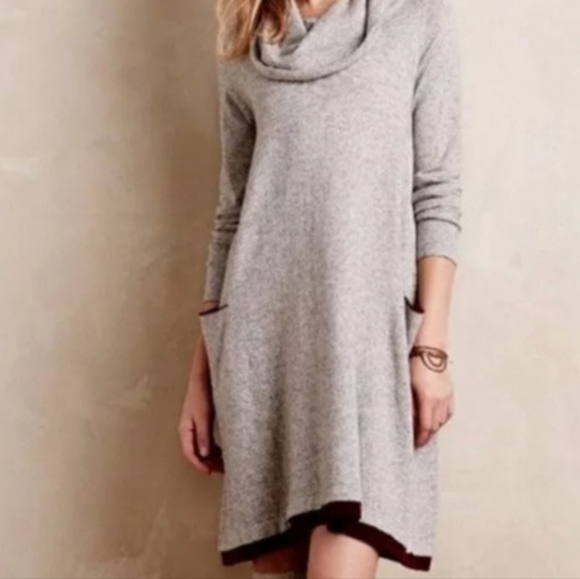 Anthropologie Sparrow Cashmere Lambswool Gray Red Cowl Sweater Dress Size Medium - Picture 3 of 9
